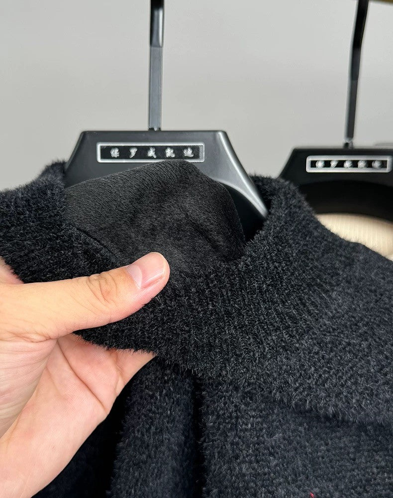 High end brand velvet sweater men's new designer fashion exquisite pony embroidery winter thick warm round neck knitted pullover