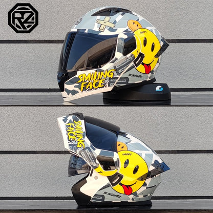 ORZ Capacete Integral Personalizado para Motocicleta Masculino Feminino Moda Capacete com Lente Dupla Capacete de Motocross de Corrida Modular Articulado Casco Moto