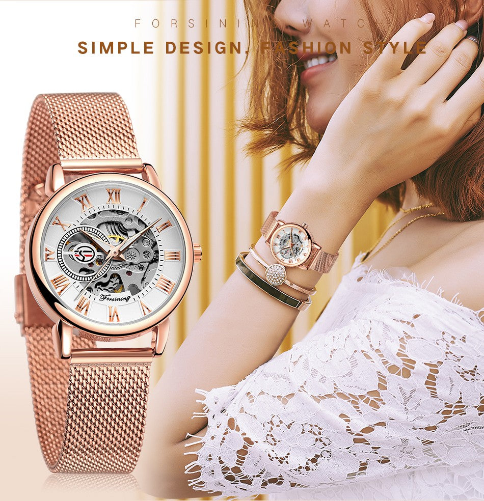 Forsining 099L Girl Bracelet Mechanical Watch With Manual Hand Wind Mechanical Wristwatch Mesh strap Female Watch Reloj Mujer