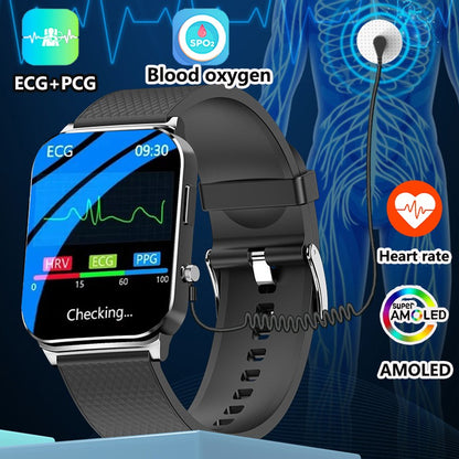 Smartwatch Inteligente 2025 NFC ECG Bomba de Ar Pressão Arterial Oxigênio no Sangue ECG+PPG Chamada Bluetooth NFC Para Homens e Mulheres Airbag