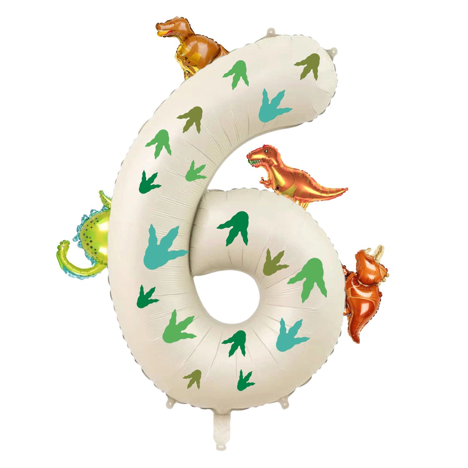 32 inch milky white aluminum foil digital balloon with 15pc dinosaur footprints and 4pc dinosaur balloons for birthday parties