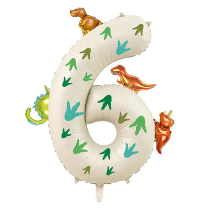 32 inch milky white aluminum foil digital balloon with 15pc dinosaur footprints and 4pc dinosaur balloons for birthday parties