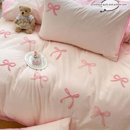 3 Piece Sheet Set  pink bowknot embroidery Quilt Set ? comfortable embroidery  Bedding Set Bedspread for All Season