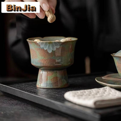 Bandeja de Frutas Crisântemo com Esmalte Craquelado Pintada à Mão Pratos Tigela Alta Chinesa Pratos Boutique para Servir Alimentos Ornamentos 120ml