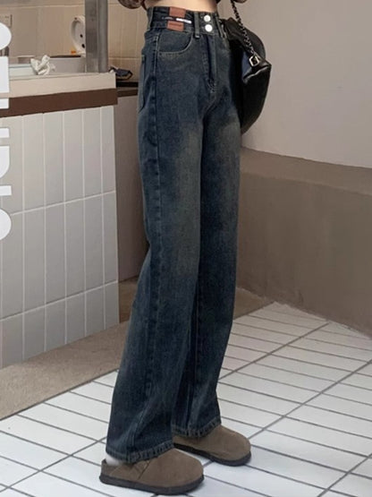 Female High Waist Wide Leg Jeans Women Y2k Denim Straight Leg Pants Girls Smoke Gray Retro Blue Light Blue Water Gray Trousers