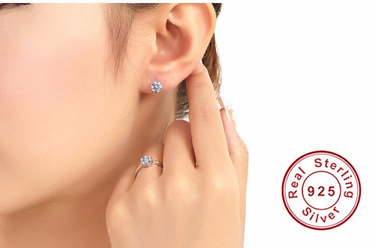 Brincos de Prata Esterlina 925 com Zircônia Cúbica Canalizada, Brincos de Tarraxa de Prata com Zircônia Cúbica para Mulheres, Joias de Prata Esterlina