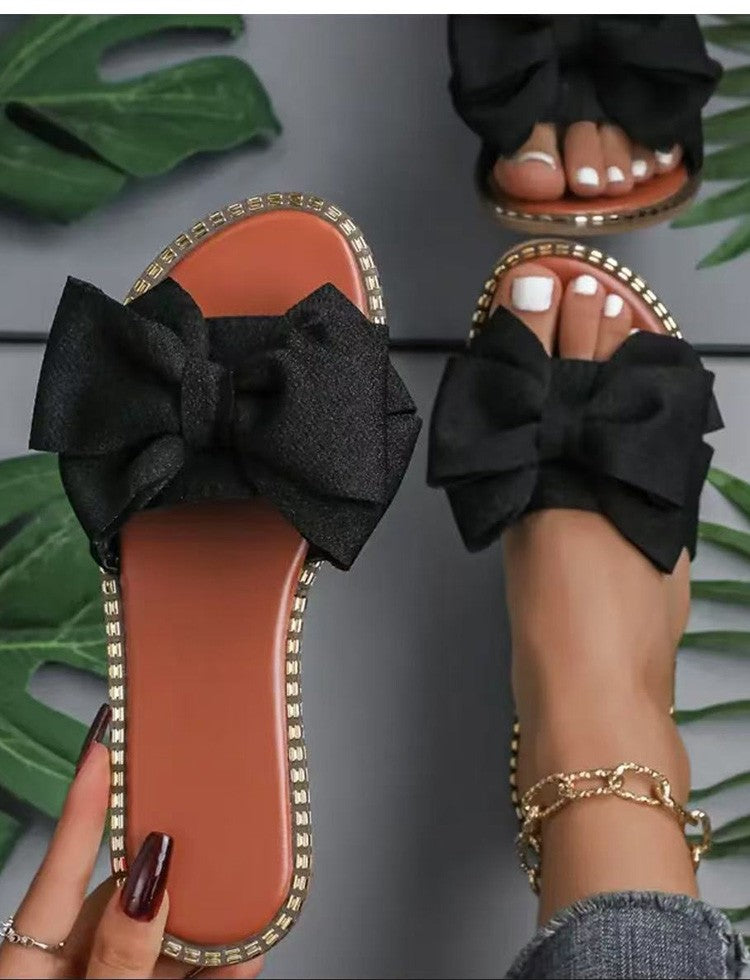 Women's Sandals Sweet Bow Summer Shoes Women Flat Sandals Inddor Outdoor Slippers Women 2025 New Sandals Summer Footwear Female