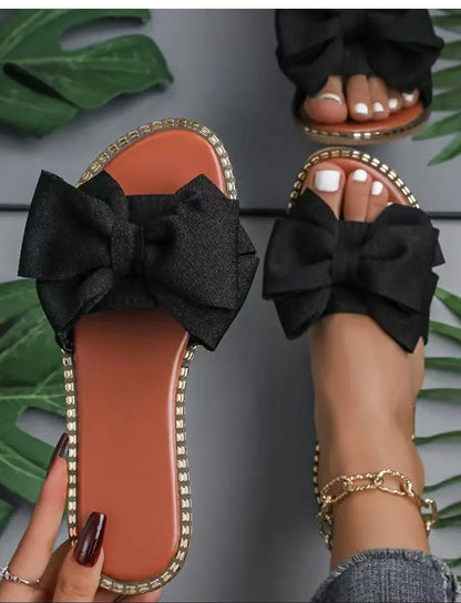 Women's Sandals Sweet Bow Summer Shoes Women Flat Sandals Inddor Outdoor Slippers Women 2025 New Sandals Summer Footwear Female