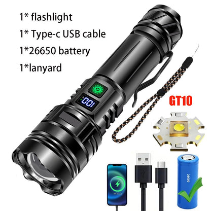 2025 Powerful LED Flashlight Super Bright Rechargeable Lamp Portable Ultra Power Torch Outdoor Emergency Camping Lantern