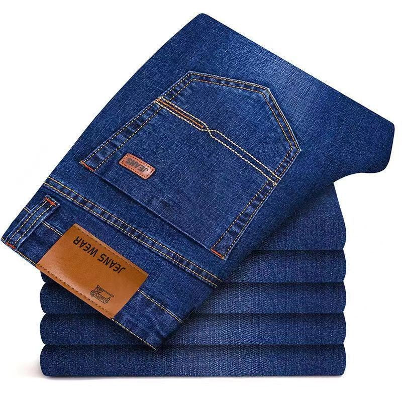 2025 Primavera Outono Novas Calças Jeans Masculinas Casuais Retas Elásticas Moda Clássica Azul Preta Calças Jeans de Trabalho Marca de Roupas Masculinas