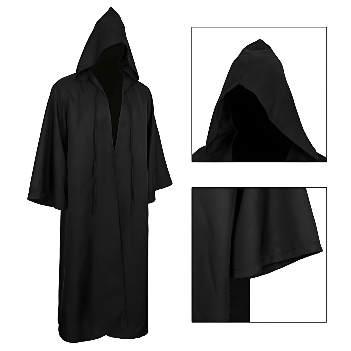 Black Cape Black Cloak Jedi Warrior Costume for Adults, Vampire Cape with Hood, Adult Halloween Cosplay Vampire Christmas Party