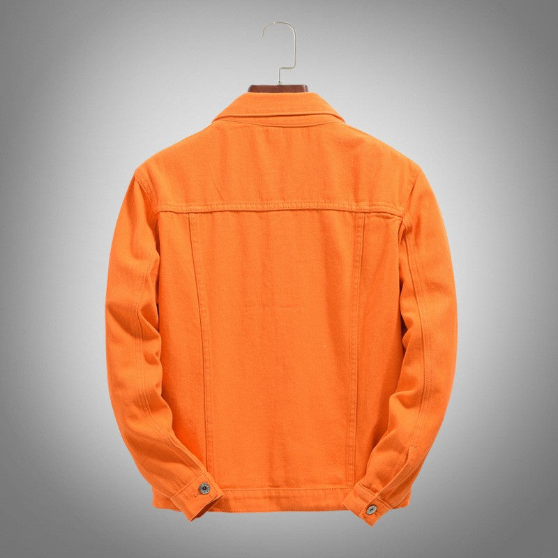 2025 Hot Sale Men's Casual Denim Jacket Korean Style Loose Cotton Handsome Tops Trend Orange Lapel Hip Hop Jean Jacket Plus Size