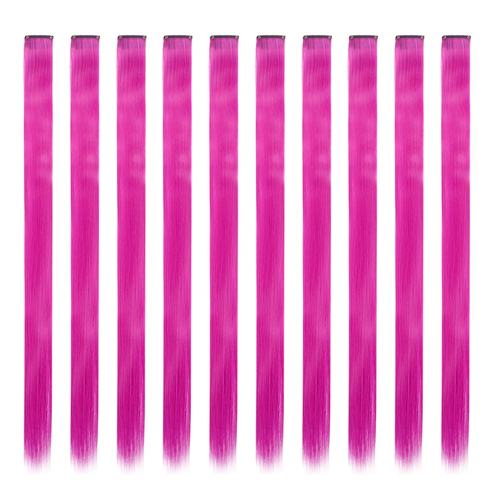 Mechas Coloridas Cabelo Sintético 10 Peças Extensões de Cabelo Liso 55 cm Com Presilha Aplique para Mulheres Festa Cosplay Presentes