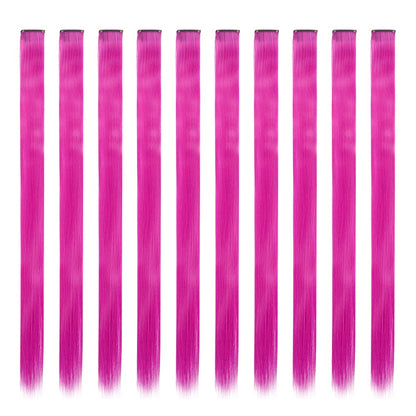 Mechas Coloridas Cabelo Sintético 10 Peças Extensões de Cabelo Liso 55 cm Com Presilha Aplique para Mulheres Festa Cosplay Presentes