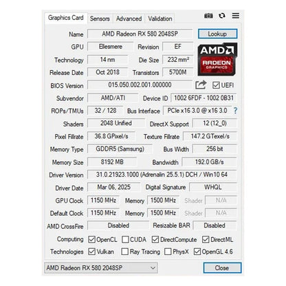 Placa de Vídeo MAXSUN AMD RX580 8GB GDDR5 256Bit 2048SP PCIExpress 3.0×16 Placas de Vídeo para Jogos Componentes de Computador de Mesa Totalmente Novo