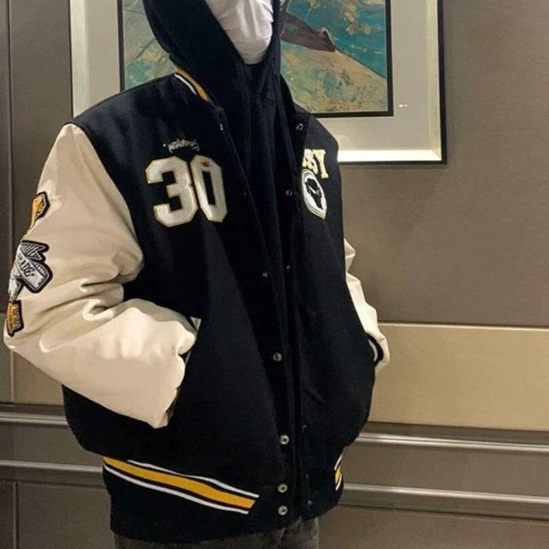 Jaqueta Casual Feminina com Padrão de Letras Fashion, Bordado de Veludo, Estilo Y2K College Hip Hop Popular, Esportivo, Uniforme de Beisebol para Casal