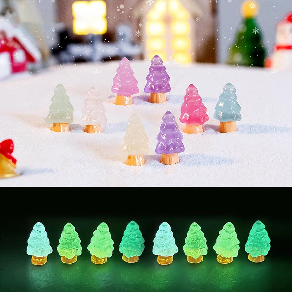 10/20pcs Mini Resin Christmas Tree Miniature, Glow In the Dark Fairy Garden Home Ornament, Micro Landscape DIY Craft Decoration