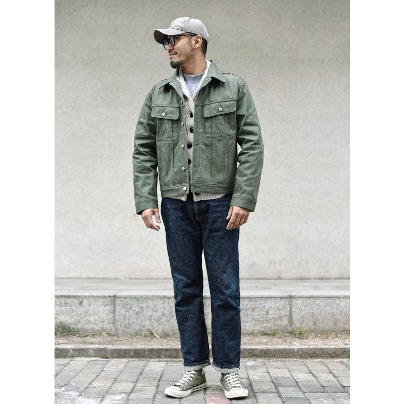 Sauce Zhan 540XX Mens Cusual Jacket Vulcanized green Selvedge Sanforized  Denim Jacket 14 Oz Loose Fit