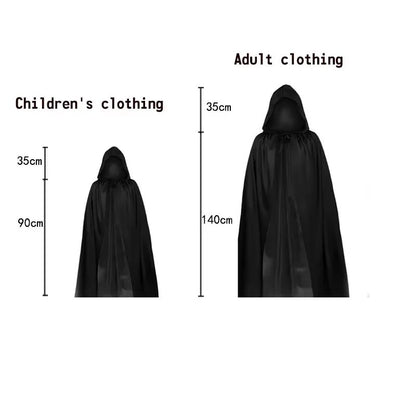 2026 Halloween Party Role Playing Children Adult Death Black Cloak Halloween Skull Ball Costume Prop Set Holiday Gift