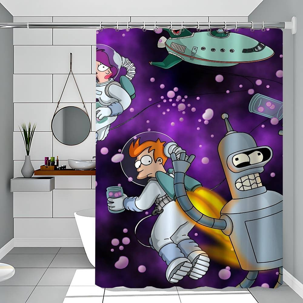 F-Futurama Anime White Shower Curtain, Bathroom Decorative Shower Curtain, Waterproof Shower Curtain With Hooks