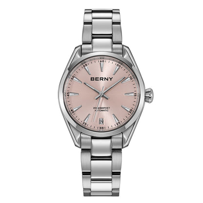 BERNY Automatic Women Watch PT5000 Sapphire Mechanical Elegant Women's Swim Watches 20ATM Full Stainless steel Swim Wristwatch