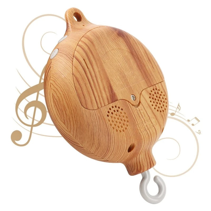 Caixa de Música de Berço Giratória para Bebê Brinquedos Suspensos de Grão de Madeira 360° Móbile de Berço Musical para Recém-Nascidos 0-12 Meses Chocalhos de Bebê