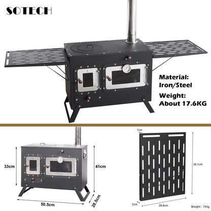 Fogão Multifuncional a Lenha para Acampamento Queimador Externo Portátil com Forno Barraca Fogão Caminhada Piquenique Churrasco Assar Aquecimento Pizza