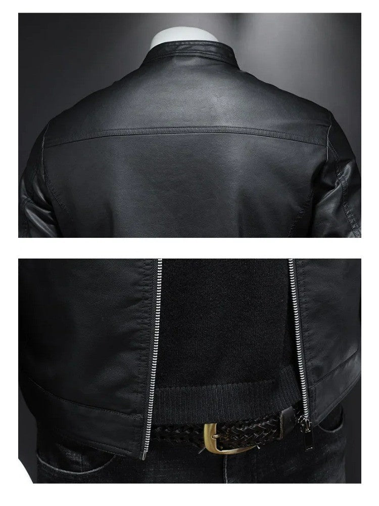 Spring Autumn Leather Jacket Men Stand Collar Slim Pu Leather Jacket Fashion Motorcycle Causal Coat Mens Moto Biker Leather Coat