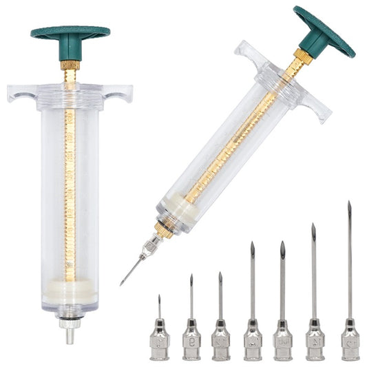 10/20/30/50/100ml Seringas Transparentes com Dose Ajustável e 10 Agulhas Ponta Fina de Aço Inoxidável 304 para Dispensação em Fazendas de Gado