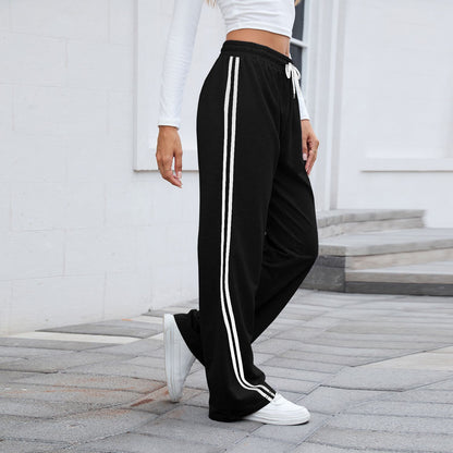 2025 Women Stripe Chic Straight Pant Autumn Spring Retro Sports Sweatpants Solid color casual fashion elegant waist womens pants