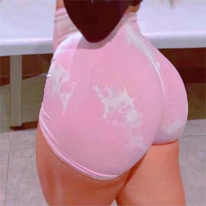 New Women Gym Tie Dye Scrunch Shorts Fitness Seamless Butt Lifting Sports Leggings Stretch Activewear Workout Running Tights