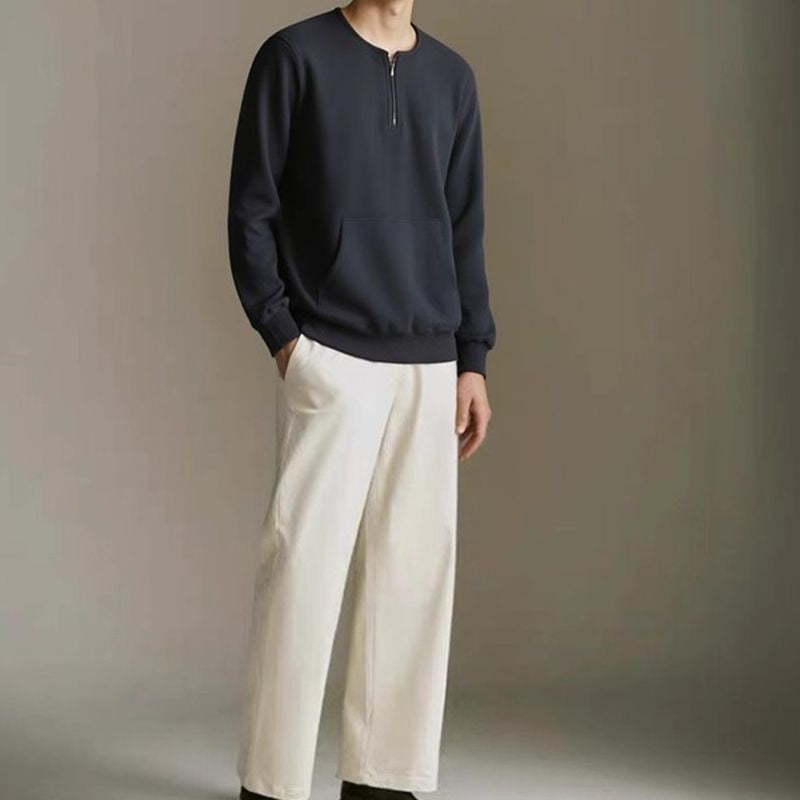 Autumn Winter Fleece Half Zipper Henley Collar Men Long Sleeve Sweatshirts Pocket Keep Warm Thickened Fleece 2xl Oversized Tops