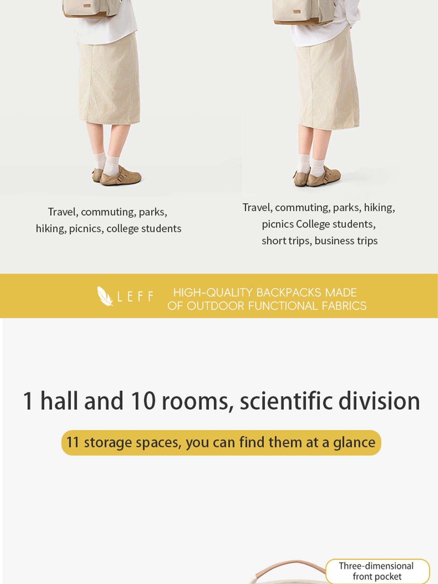 LEFF Women Backpack High Quality Large Capacity Laptop Backpacks Trendy Female Commuting Backpack Waterproof Outdoor Travel Bags