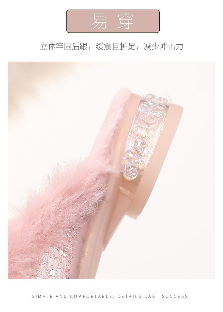 Chinelos de Algodão Fofos da Elsa da Disney para Estudantes Criativos Kawaii Meninas Outono/Inverno Princesa Sem Dedos Chinelos de Casa Presente