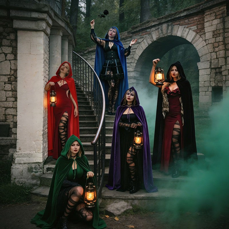 Halloween Cloak Golden Velvet Costume Different Color Adult Costumes Makeup Props Black Death Ball Cloaks