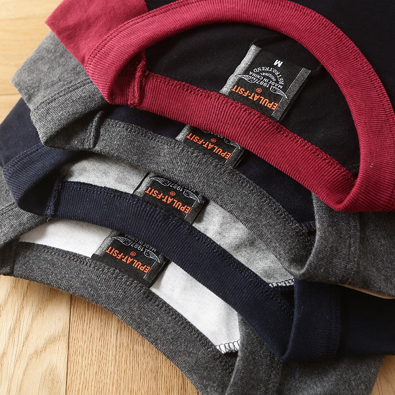 Summer New American Retro Raglan Long-sleeved O-neck Montage T-shirt Men's Fashion Simple 100%Cotton Washed Casual Sport Tops