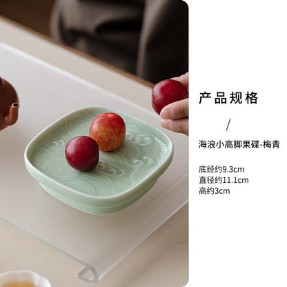 Sea Wave Little High Foot Fruit Dishes Handmade Pastry Plate Candy Bar Food Storage Tray Hospitality Dishes Cafes Ornaments Gift