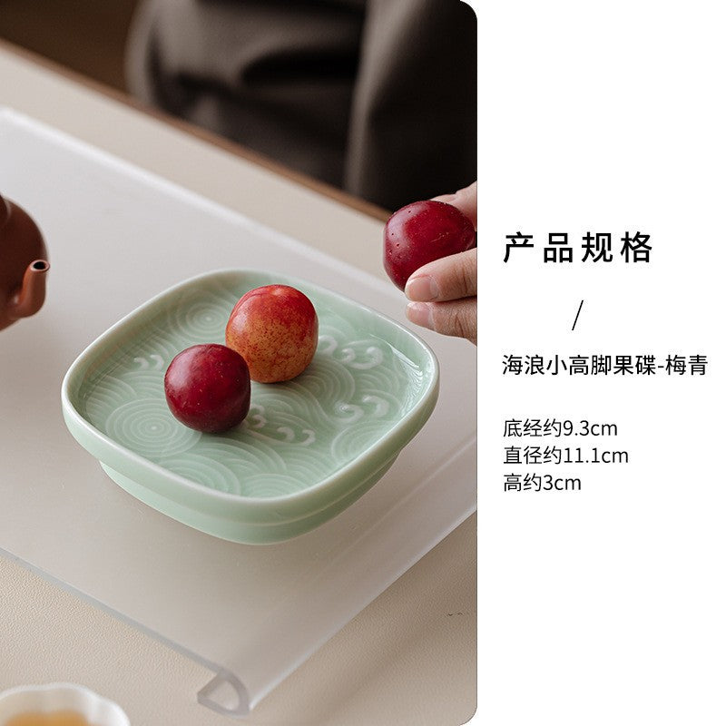 Sea Wave Little High Foot Fruit Dishes Handmade Pastry Plate Candy Bar Food Storage Tray Hospitality Dishes Cafes Ornaments Gift