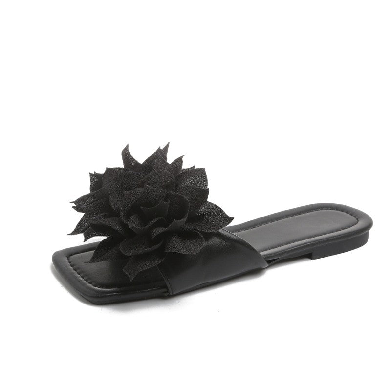 Women Flower Flat Slippers Casual Walking Shoes Female Summer Fashion Solid Color Light Mouth Design Elegant Comfortable Sandals