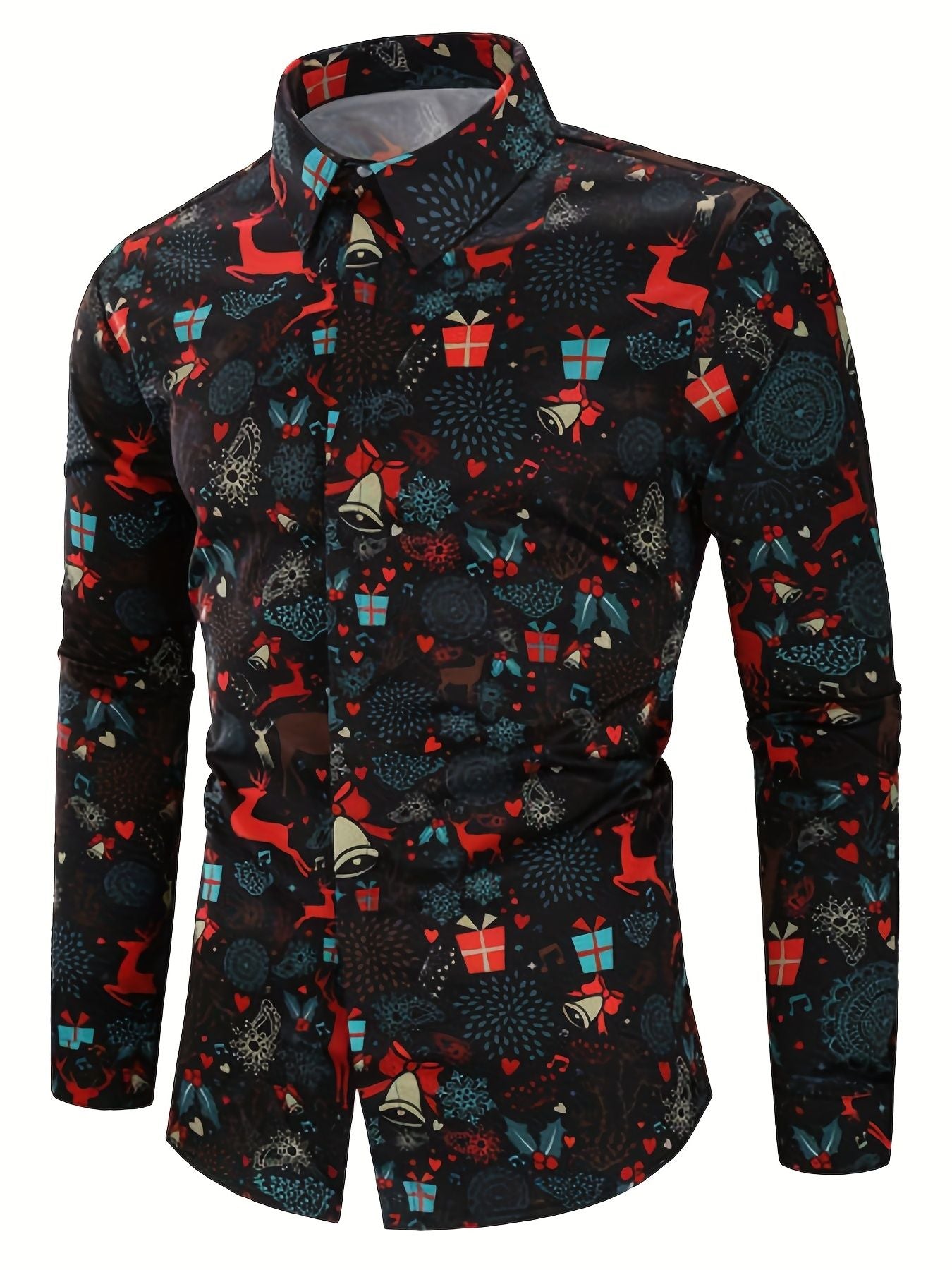 Christmas Theme Men's Gift Elk Graphic Printed Formal Shirts Christmas Graphics Long Sleeve Shirt Fashion Men's Shirts For Men