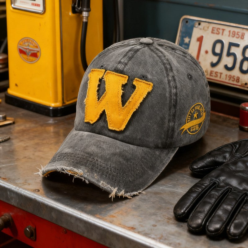 Vintage Washed Cotton Baseball Cap Letter W Embroidery Adjustable Unisex Cotton Sun Hat for Men Women Casual Fashion Streetwear