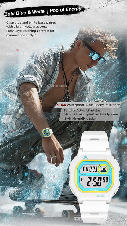 NORTH EDGE X1 Square Screen Digital Watch 2025 Men Women Sportswatch Waterproof 50M Stopwatch Countdown Alarm Clock Reloj Hombre