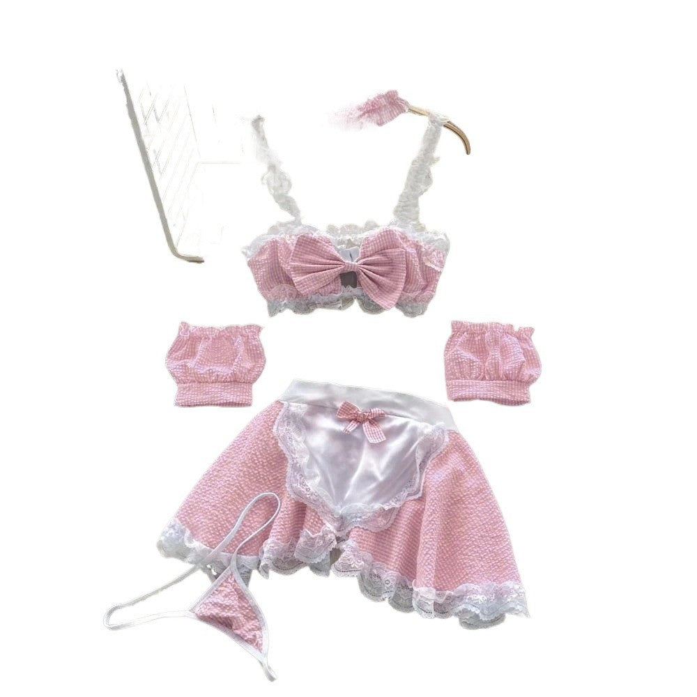 Role Student Complete Maid Cosplay School Costume Set Ruffle Cosplay Vacation Halloween Outfit Halter Dress Set Outfit Costume