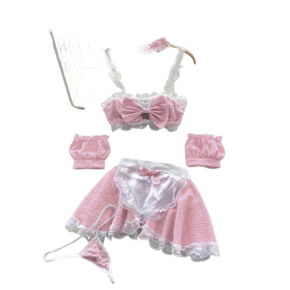 Role Student Complete Maid Cosplay School Costume Set Ruffle Cosplay Vacation Halloween Outfit Halter Dress Set Outfit Costume