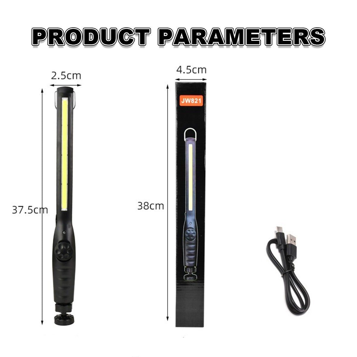 Led Waterproof Work Light Power Flashlight With Magnet Rechargeable Portable Camping 360°Rotation Base Bright Work Light Usb New
