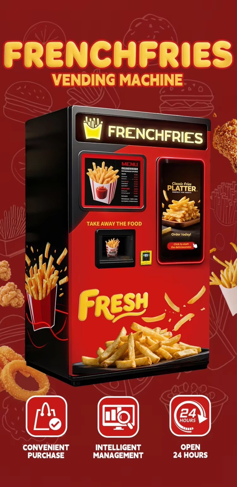 French Fries Vending Machine Automatic Robot Hot Food Fired Chicken and Fry Chip Vending Machine for Sale Factory Price