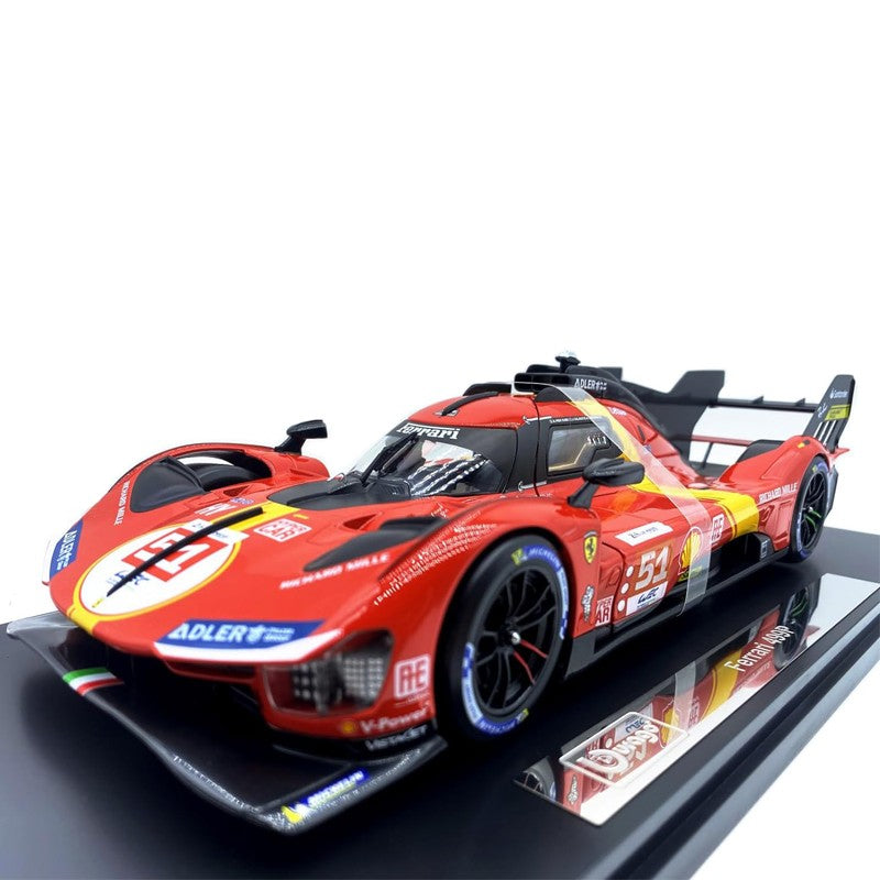 Bburago 1:18 2024 Wec QatarFerrari 499p 24h Lemans Modificata 24 Racing No83 Miniature Diecast Model Toys Acrylic Box Black #51
