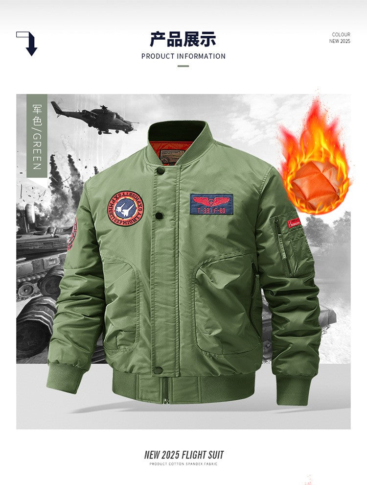 Unisex Winter Thicken Warm Bomber Jacket Air Force Style Flight Parkas Coat with Cotton Embroidery Casual Outwear for Men