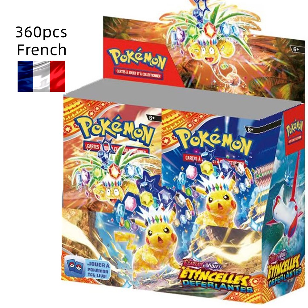 360 cartões Pokémon TCG francês: Caixas de Booster Estrelas Cintilantes, Radiância Astral e Chamas Obsidianas com 36 pacotes.