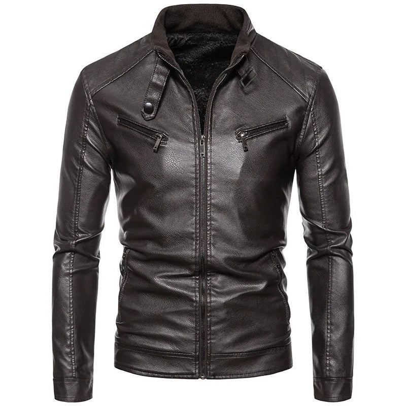 New Men's PU Leather Jacket Motorcycle Style Stand Collar Youth Fashion Outerwear Casual Male Coat Teenage Boy's Biker Vest